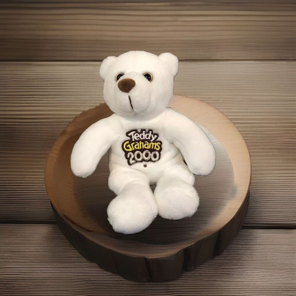 VTG 2000 Teddy Grahams "TG" Millennium Bear White Bean Bag Plush Nabisco Toy